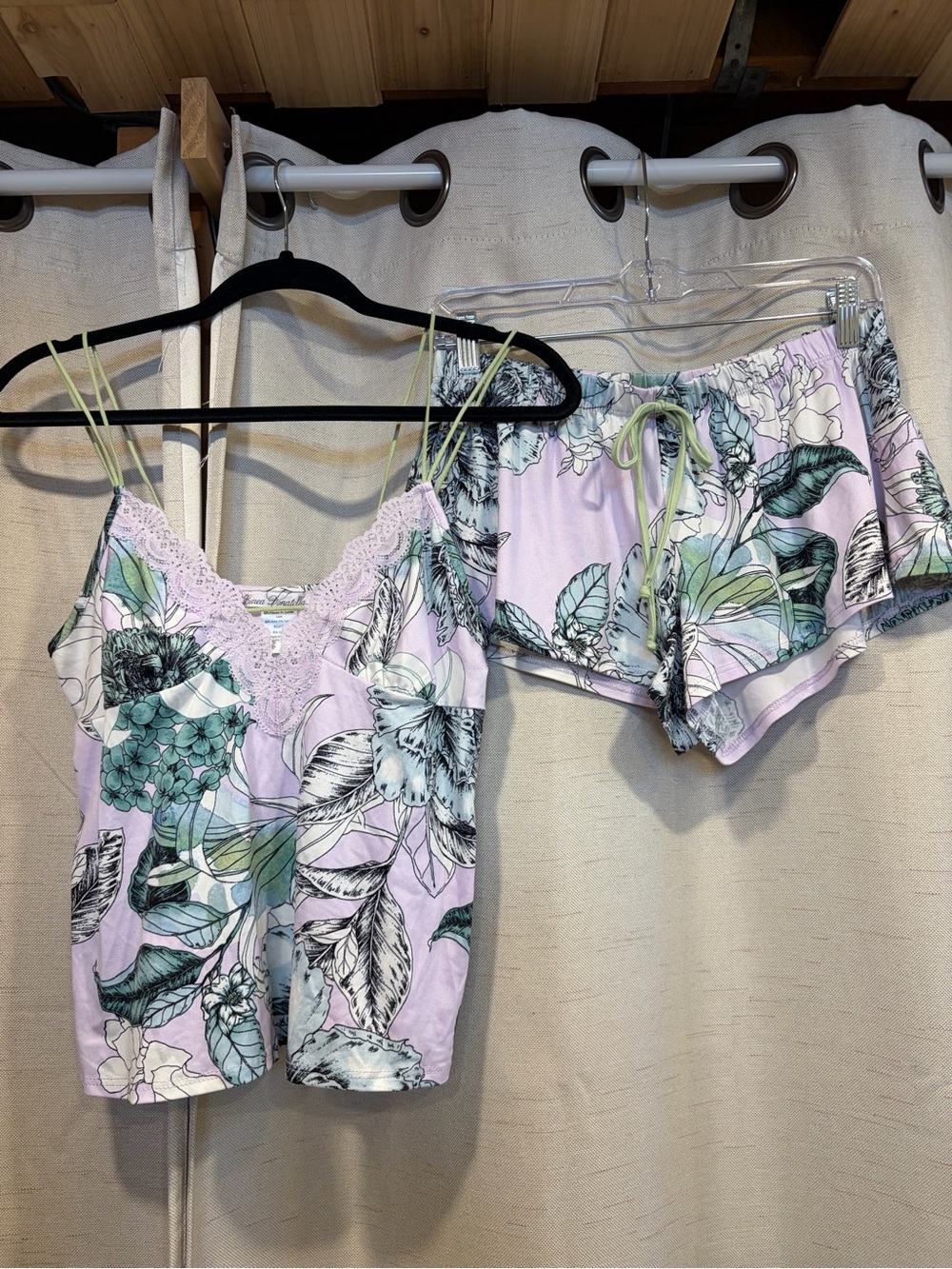 Floral Lace-Trim Lavender Cami & Shorts Pajama Set